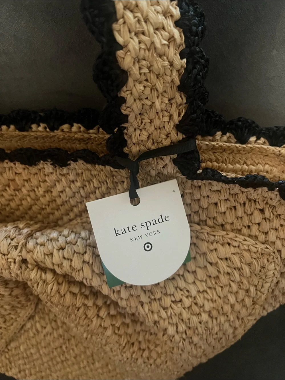 Target x Kate Spade tan and black woven raffia tote bag